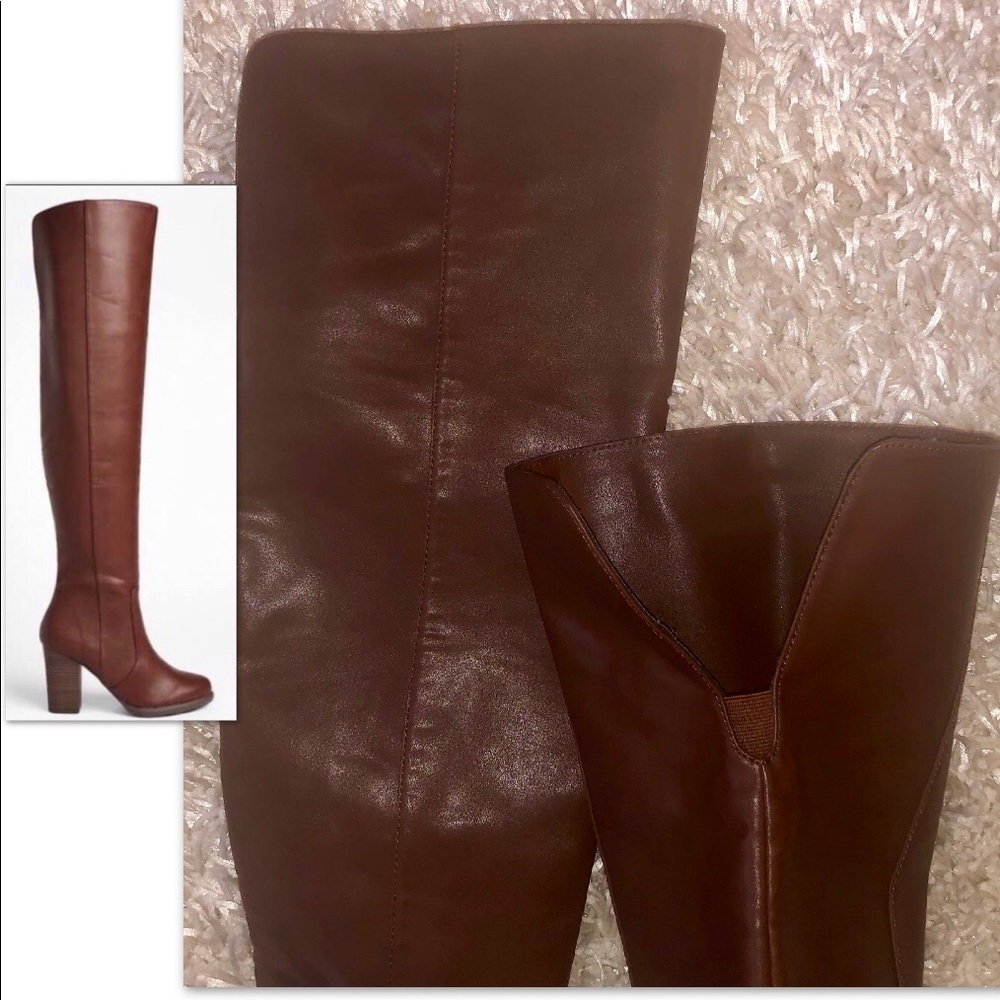 CHOCOLATE OTK BOOT CHUNKY STACKED HEEL - Picture 3 of 4